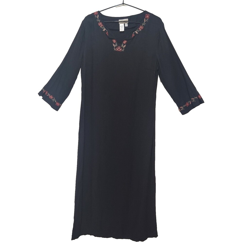 Coldwater Creek Dress Women Medium Black Floral Embroidered Long Pilgrim Dress